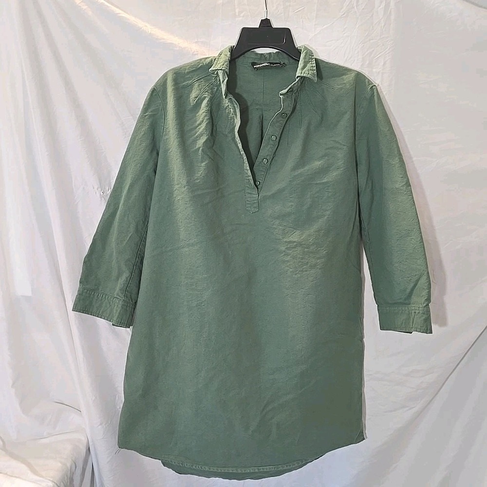 Tuckernuck Pomander Place Polly Shirt Dress Green Boxy Long Sleeve Buttons Sz M